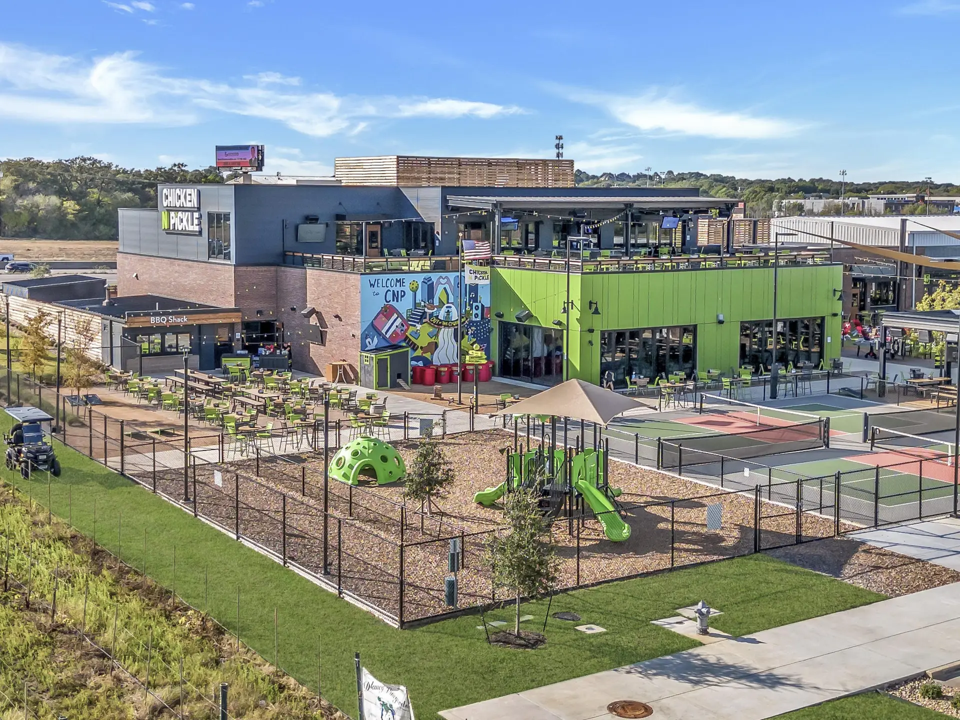 Drone Photography of Pickle Ball at Chicken N Pickle Used for Advertising.